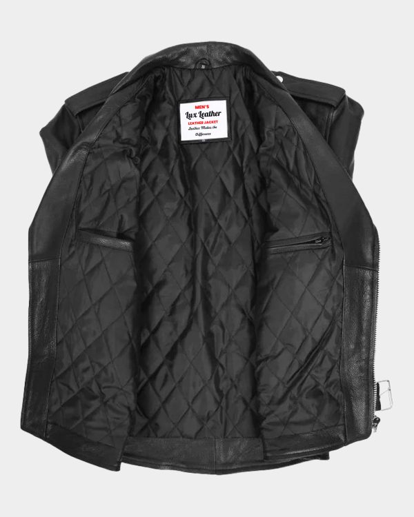 Mens Biker Brando Leather Jacket with Fringes Wayne Black