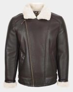 Mens Aviator Sheepskin Pilot Jacket Zenith Brown White - Image 3