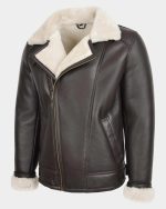 Mens Aviator Sheepskin Pilot Jacket Zenith Brown White - Image 4