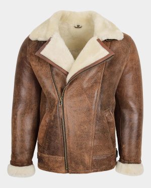 Mens Aviator Sheepskin Pilot Jacket Blen Vintage Brown