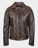 Mens Biker Leather Jacket Dual Zip Hook Zenith Brown - Image 3
