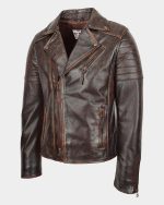 Mens Biker Leather Jacket Dual Zip Hook Zenith Brown - Image 4