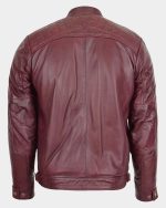 Mens Biker Leather Jacket Standing Collar Infinite Burgundy - Image 2