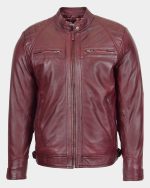 Mens Biker Leather Jacket Standing Collar Infinite Burgundy - Image 4