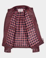 Mens Biker Leather Jacket Standing Collar Infinite Burgundy - Image 6