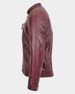 Mens Biker Leather Jacket Standing Collar Infinite Burgundy - Image 5