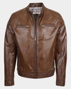 Mens Biker Soft Casual Leather Jacket Zenith Brown