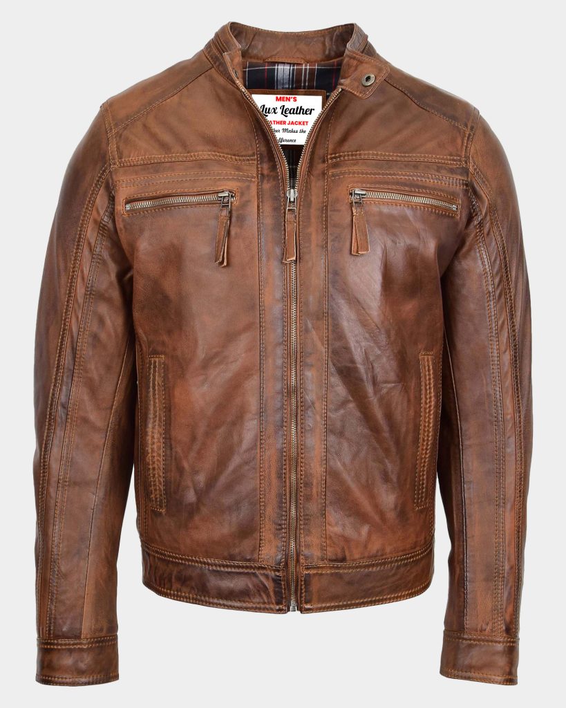 Mens Cafe Racer Leather Jacket Charlie Antique Brown