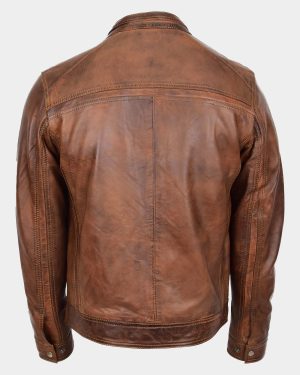 Mens Cafe Racer Leather Jacket Charlie Antique Brown