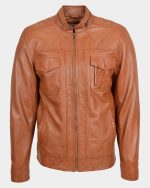 Mens Casual Biker Leather Jacket Dynamo Tan