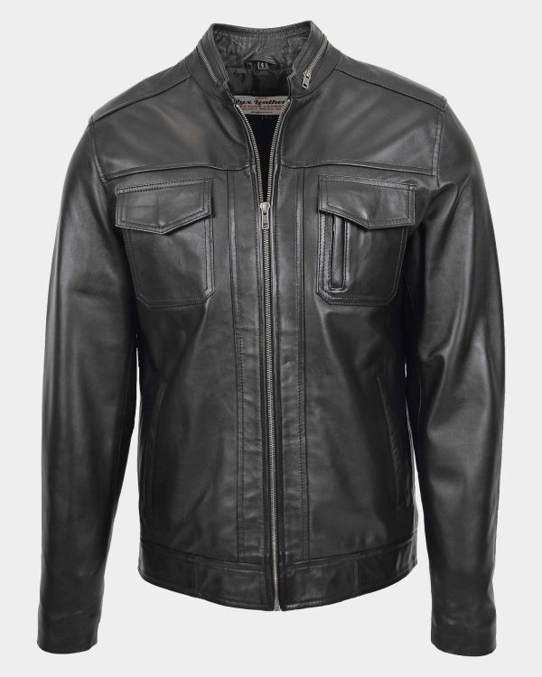 Mens Casual Biker Leather Jacket Nova Black