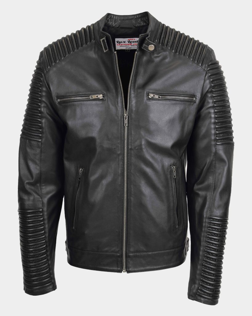 Mens Casual Soft Leather Biker Jacket Nelson Black