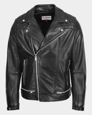 Mens Leather Biker Brando Design Jacket Sean Nova Black