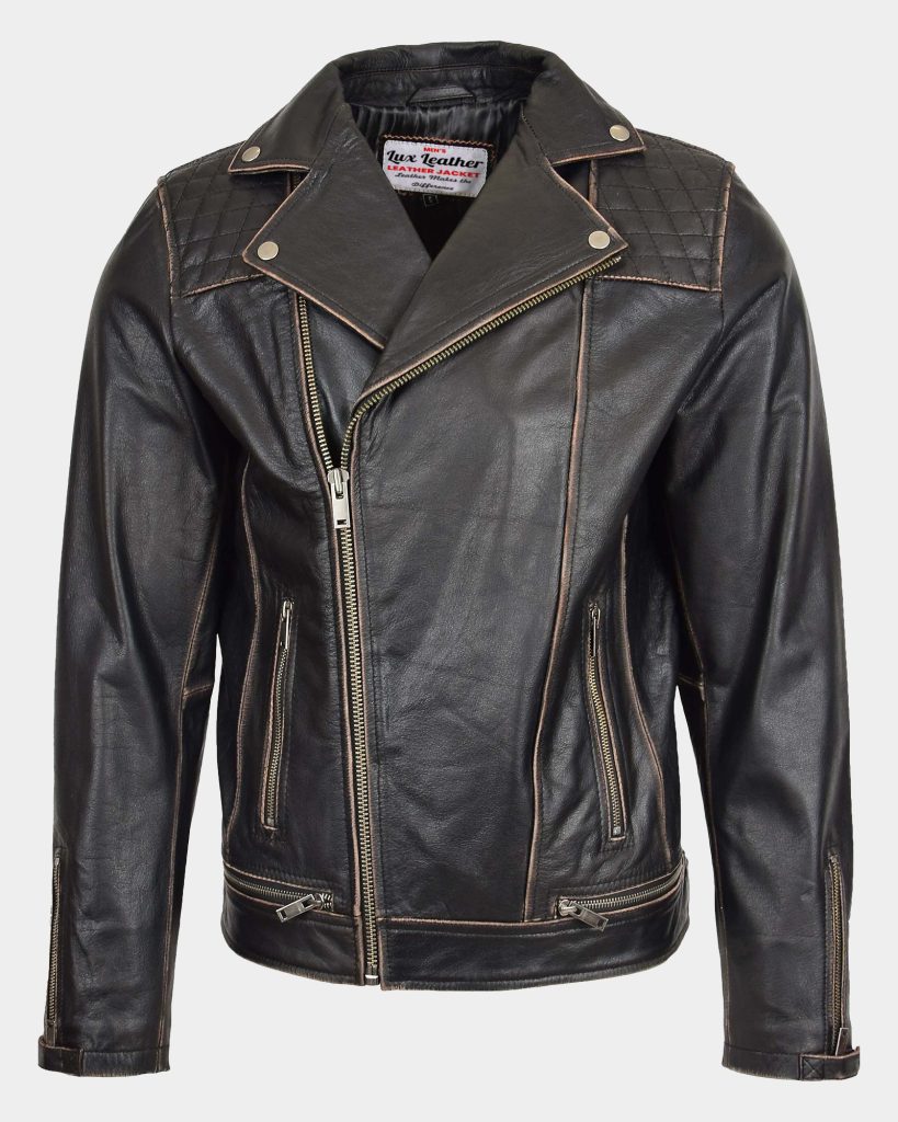 Mens Leather Biker Brando Design Jacket Sean Vintage Nova Black