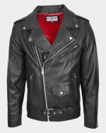 Mens Leather Biker Jacket Brando Style Johnny Dynamo Nova Black