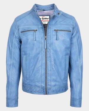 Mens-Leather-Cafe-Racer-Biker-Jacket-Charlie-Horizon-Sky-Blue