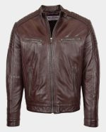 Mens Leather Cafe Racer Biker Jacket Ron Zenith Brown