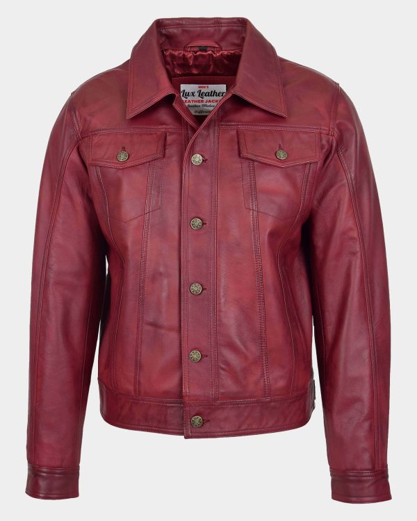 Mens Leather Lee Rider Casual Jacket Terry Infinite Burgundy