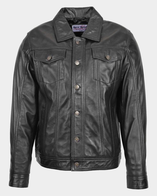 Mens Leather Lee Rider Casual Jacket Terry Nova Black