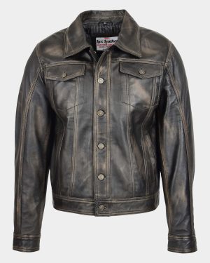 Mens Leather Lee Rider Casual Jacket Terry Nova Black Two Tone