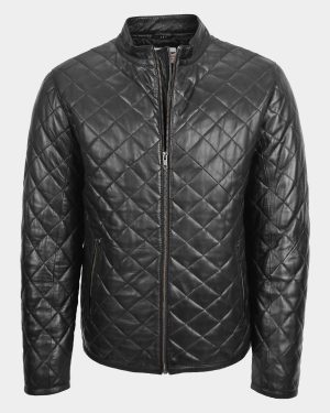 Mens Leather Quilted Anorak Style Jacket Jeff Nova Black