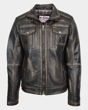 Mens Leather Urban Biker Style Jacket Hugo Paradox Rub Off