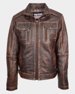 Mens Leather Urban Biker Style Jacket Hugo Zenith Brown Vintage