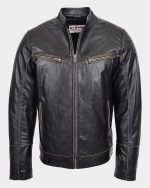 Mens Leather Vintage Biker Jacket Colin Zenith Dark Brown