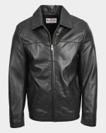 Mens Leather Zip Box Harrington Jacket James Nova Black