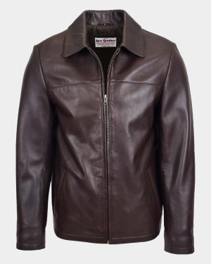 Mens Leather Zip Box Harrington Jacket James Zenith Brown