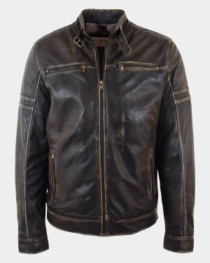 Mens Real Leather Biker Jacket Vintage Paradox Rub Off Effect RICKY