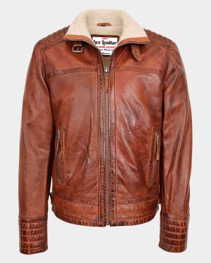 Mens Real Leather Sherpa Lined Jacket Alfie Zenith Brown