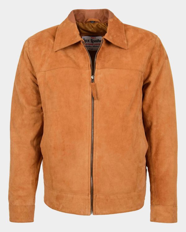 Mens Real Suede Casual Harrington Jacket Larry Dynamo Tan