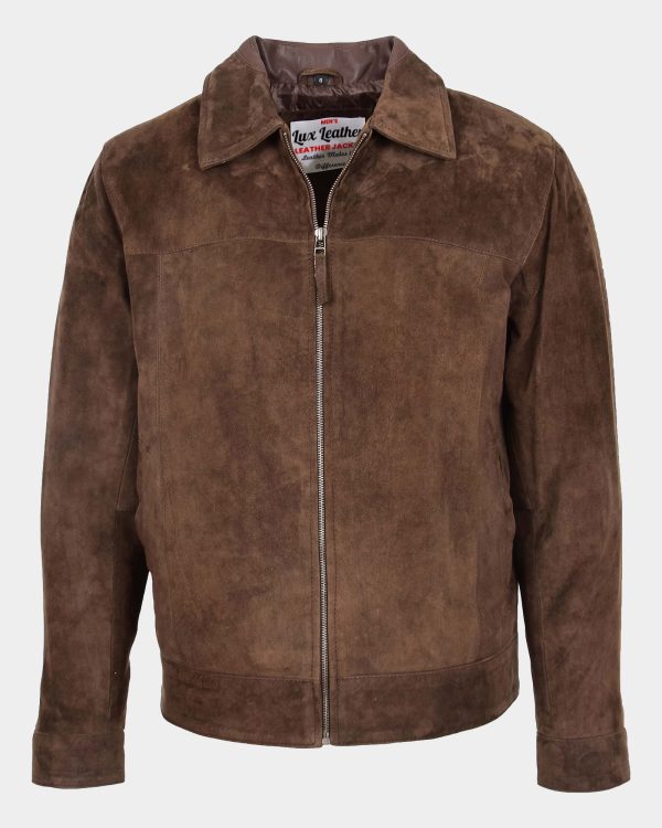 Mens Real Suede Casual Harrington Jacket Larry Zenith Brown