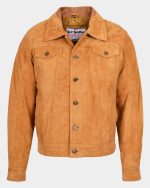 Mens Real Suede Trucker Harrington Jacket Daryl Dynamo Tan