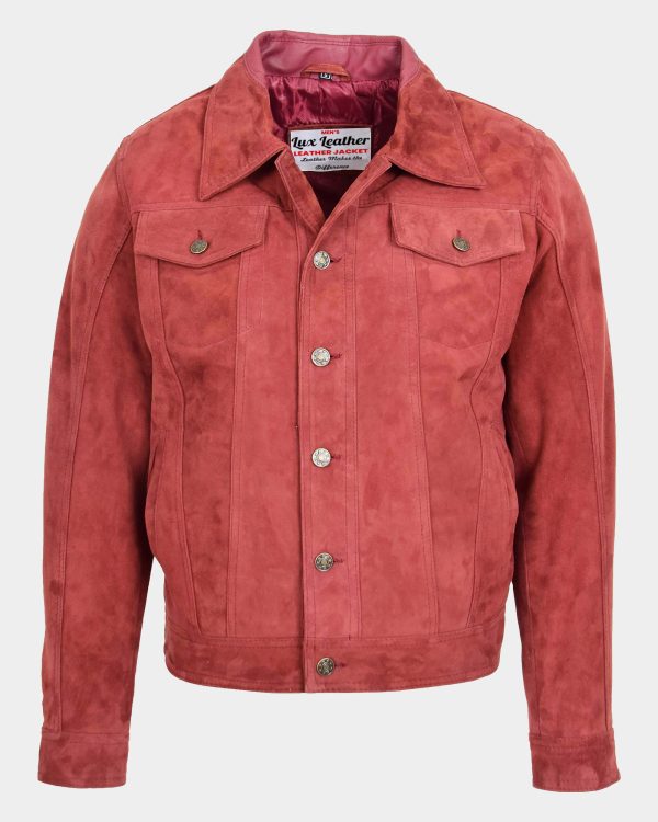 Mens Real Suede Trucker Harrington Jacket Daryl Infinite Burgundy