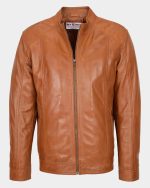 Mens Soft Leather Casual Plain Zip Jacket Matt Dynamo Tan