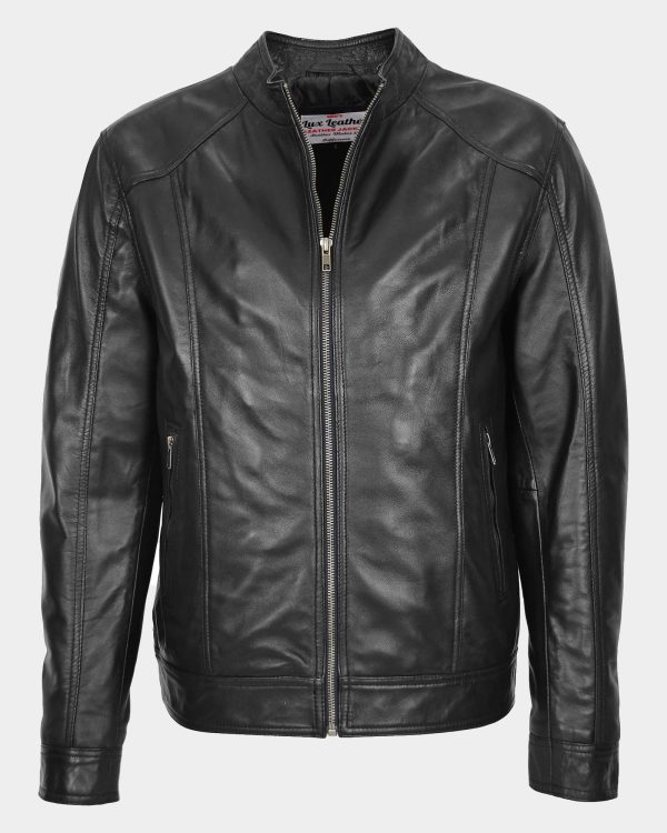 Mens Soft Leather Casual Plain Zip Jacket Matt Nova Black