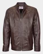 Mens Soft Leather Casual Plain Zip Jacket Matt Zenith Brown