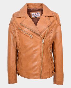 womens-real-leather-biker-jacket-cross-zip-pockets-cherry-dynamo-tan