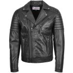 Lux Leather Men's Genuine Leather Quilted Biker Jacket
