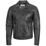 Lux Leather Men's Genuine Leather Quilted Biker Jacket - Image 3